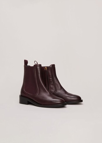 Phase Eight Leather Boots Burgundy Australia | EO9048731